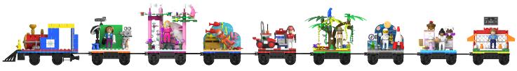 NovaBrix Adventure Pals playsets and steam engine linked together NovaBrix Adventure Pals playsets and steam engine linked together