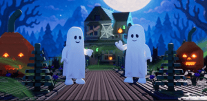 Animated NovaBrix Halloween sets: skeleton, haunted house, pumpkin, witch and black cat